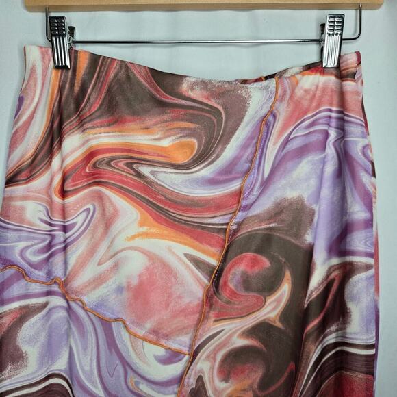 Love, Fire Women's Mesh Swirl Y2K Midi Skirt Size L Rave Funky Festival Pull-On - Picture 2 of 12